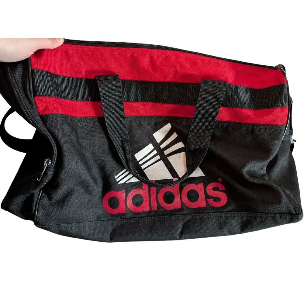 Adidas Duffel Bag Black Red Vintage Style Gym‎ Travel Sport Weekender Logo Bag